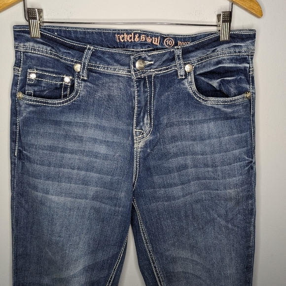 Rebel & Soul blinged sequin boot cut cowgirl Western jeans womans size 10 - Picture 2 of 9